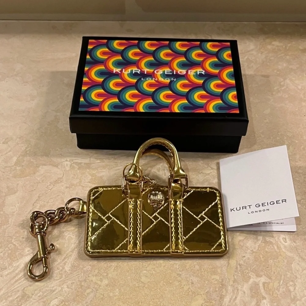 Kurt Geiger NIB Gold Mini Bag Keychain Bag Charm - Picture 4 of 4
